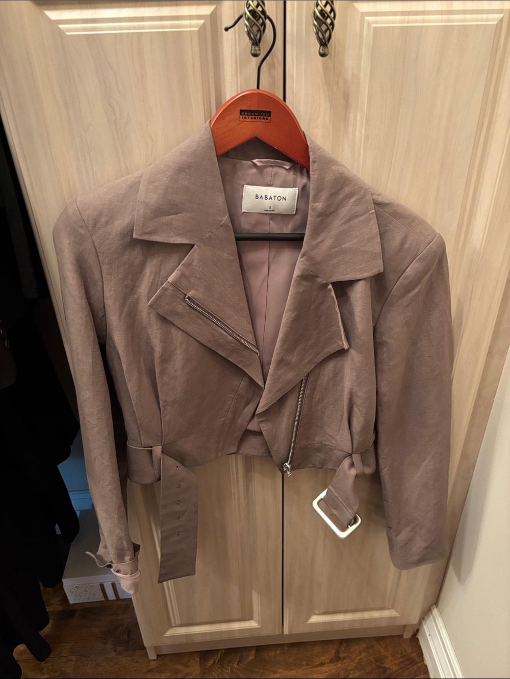 Babaton Mauve Cropped Moto Jacket